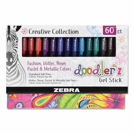 ZEBRA PEN Doodler'z Gel Pen, Stick, Bold 1 mm, Assorted Ink and Barrel Colors, PK60 41960